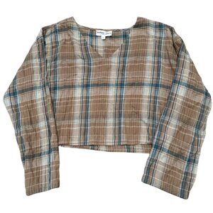 Bobby‎ Wren Ziggy Plaid Top Crip Brown Blue Woman's Large i2